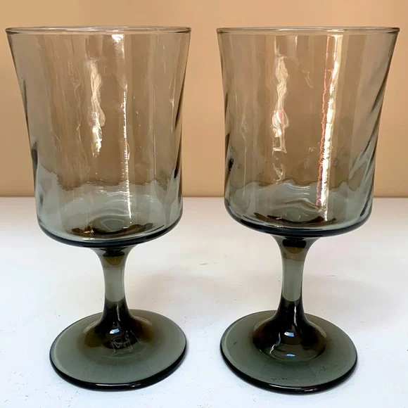 Vintage | Dining | 2 Vintage Libby Smoke Gray Optic Swirl Wine Glasses |  Poshmark